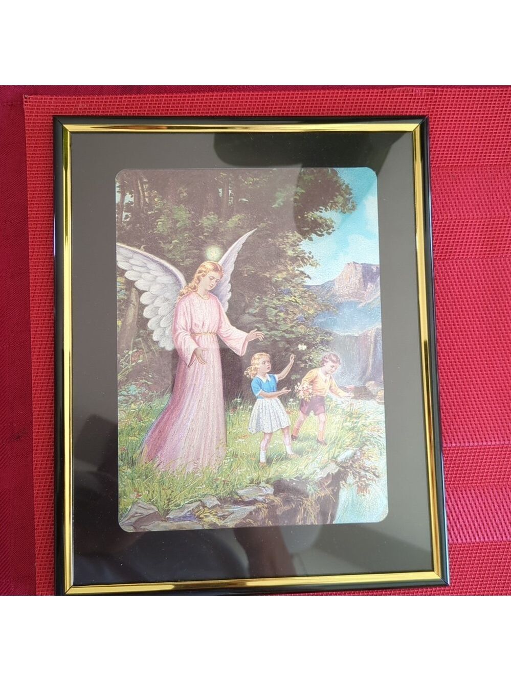 Framed The Guardian Angel with Child on Cliff Litho 10x8, 3D Art